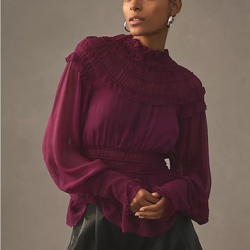 Farm Rio burgundy Ruffled Blouse